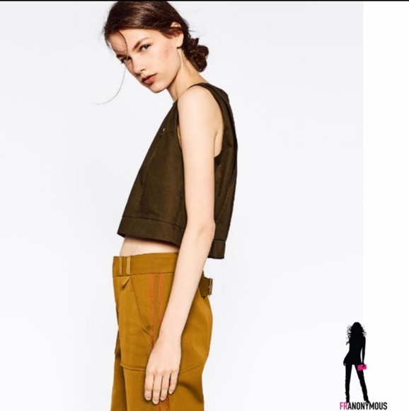 Zara Olive Sleeveless Crop Top - Picture 4 of 5